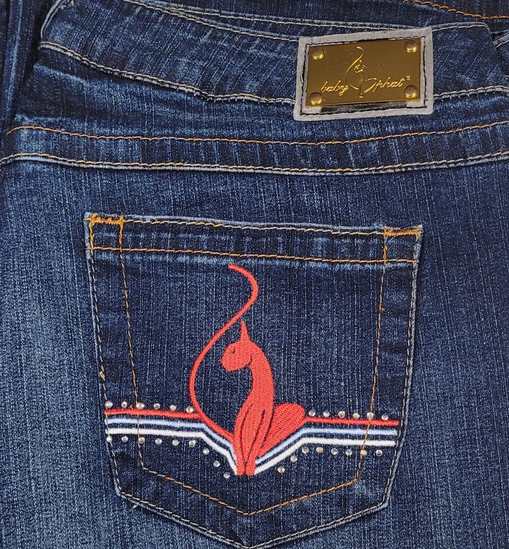 Baby Phat Jeans Womens 15 Blue Flare Cat Logo Embroidered Y2K Rhinestone Denim